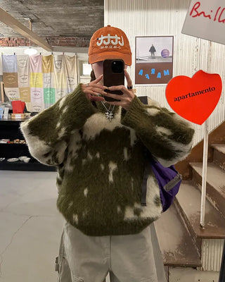 Cowhide Pattern Mohair Knit Loose Sweater