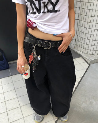Patch button hem side outseam cotton pants