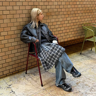 Wool check midi skirt