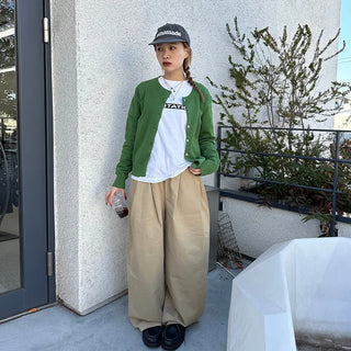 Double-pleated cotton wide-leg pants