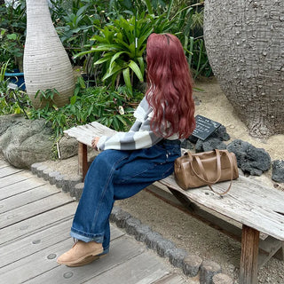 Wide-leg denim pants with elastic waistband