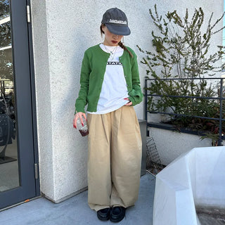 Double-pleated cotton wide-leg pants