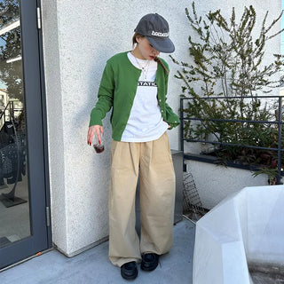 Double-pleated cotton wide-leg pants