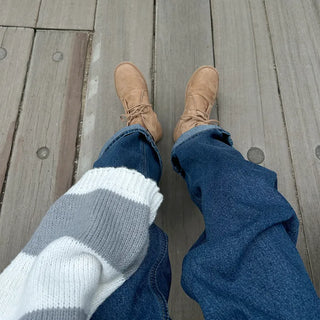 Wide-leg denim pants with elastic waistband