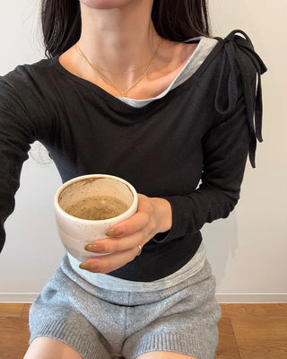 Boat neck layered long-sleeve T-shirt