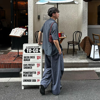 Linen-like shirred short-sleeved shirt