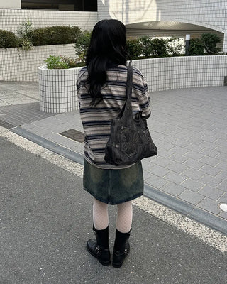 Washed denim midi skirt