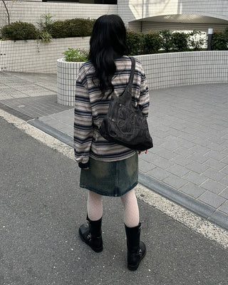 Washed denim midi skirt