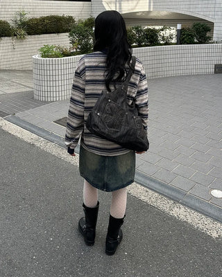 Washed denim midi skirt
