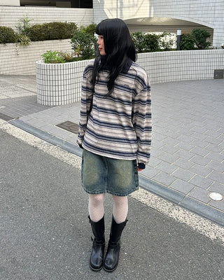 Washed denim midi skirt