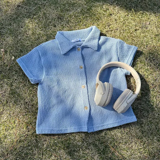 Cropped knit color cardigan