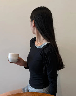 Boat neck layered long-sleeve T-shirt