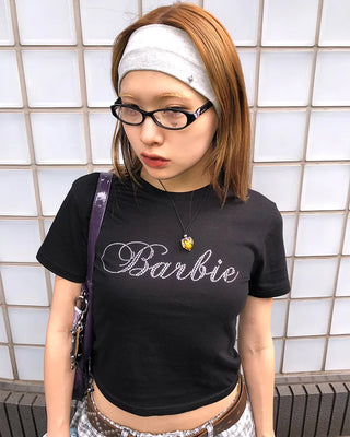 Cubic Lettering Semi-Cropped Half T-Shirt