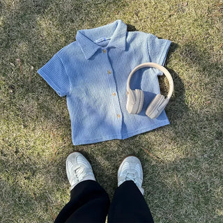 Cropped knit color cardigan