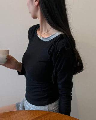 Boat neck layered long-sleeve T-shirt