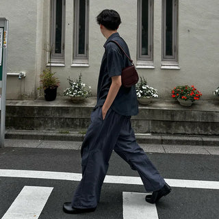 Linen-like shirred short-sleeved shirt