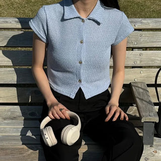 Cropped knit color cardigan