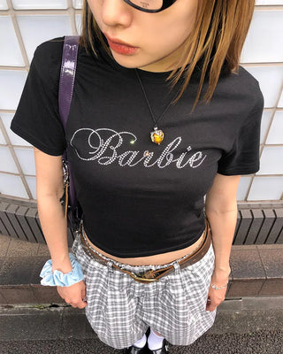 Cubic Lettering Semi-Cropped Half T-Shirt