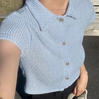 Cropped knit color cardigan