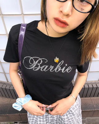 Cubic Lettering Semi-Cropped Half T-Shirt