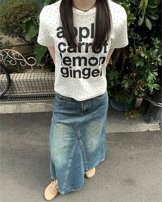 Star pattern lettering short-sleeved T-shirt
