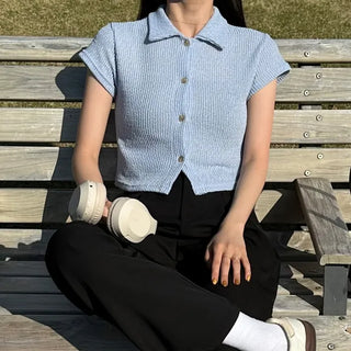 Cropped knit color cardigan