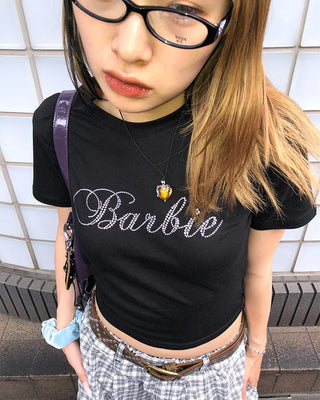 Cubic Lettering Semi-Cropped Half T-Shirt