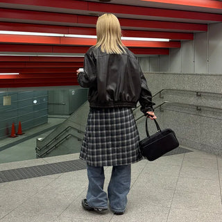 Wool check midi skirt