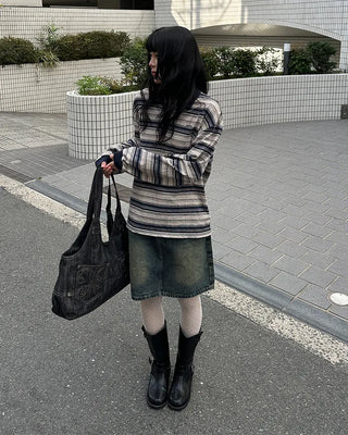 Washed denim midi skirt