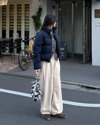 Fleece wide-leg pants with elastic waistband