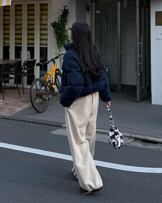Fleece wide-leg pants with elastic waistband