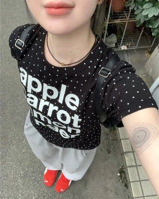 Star pattern lettering short-sleeved T-shirt