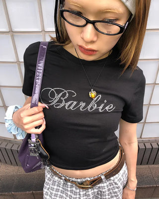 Cubic Lettering Semi-Cropped Half T-Shirt