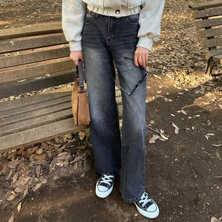 Washed denim pants