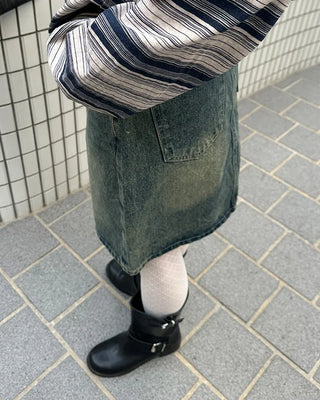 Washed denim midi skirt