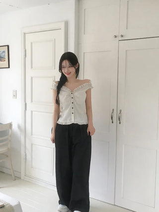 String Wide Summer Low Denim Pants