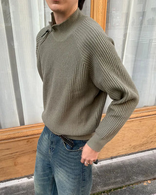 Shoulder button detail half-zip knit