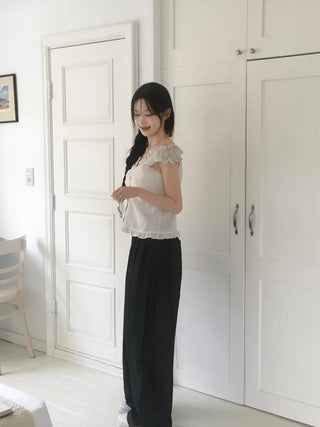 String Wide Summer Low Denim Pants
