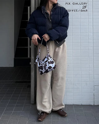 Fleece wide-leg pants with elastic waistband