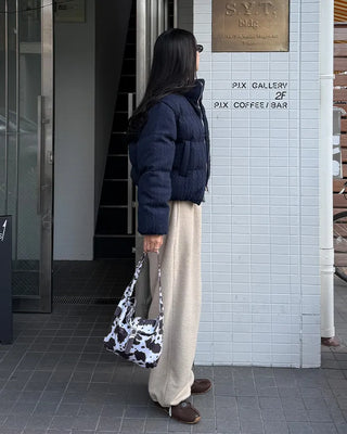 Fleece wide-leg pants with elastic waistband