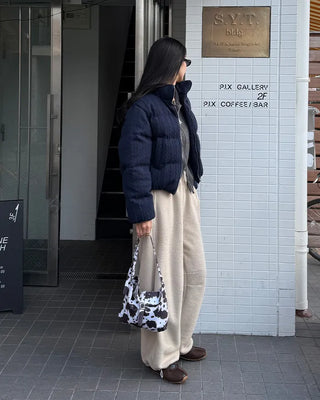 Fleece wide-leg pants with elastic waistband