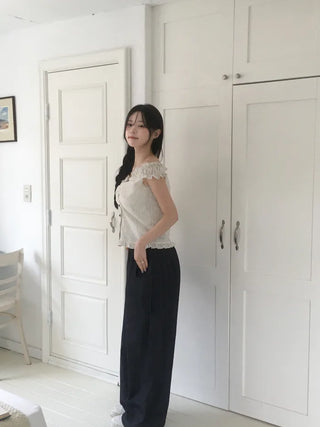 String Wide Summer Low Denim Pants