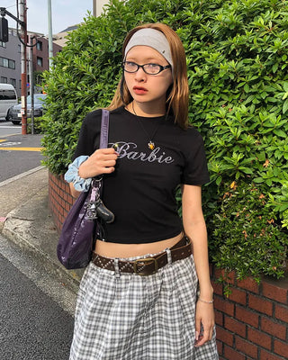 Cubic Lettering Semi-Cropped Half T-Shirt