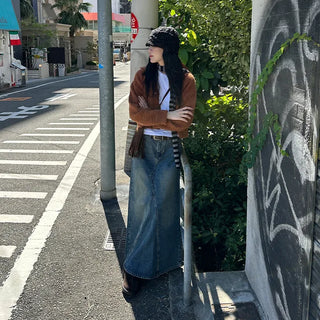 Maxi Slit Denim Long Skirt