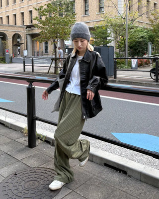 Striped wide-leg elastic waist pants