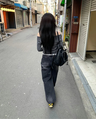 Vintage wide-leg denim pants