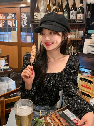[S, M] Polka Dot Long-Sleeve Blouse