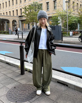 Striped wide-leg elastic waist pants