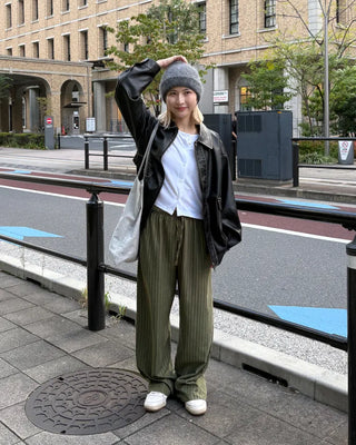 Striped wide-leg elastic waist pants