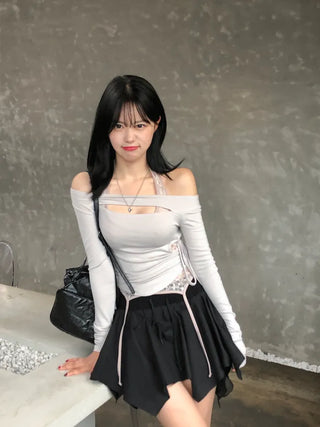 [4 colors] Halter lace sleeveless top